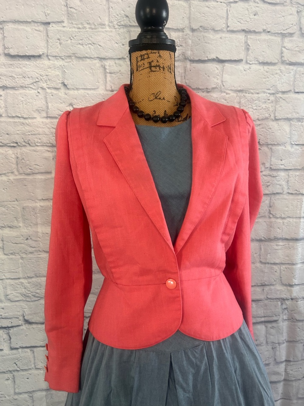 Vintage 1960s Blazer Single-Button Tailored Coral Pink Cropped 60s Classic - Picture 5 of 12